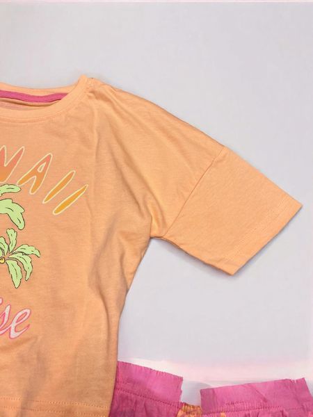 Костюм Primark комплект дитячий літній футболка + шорти на дівчинку 128 см (7-8 років) помаранчевий, рожевий 102260713 фото