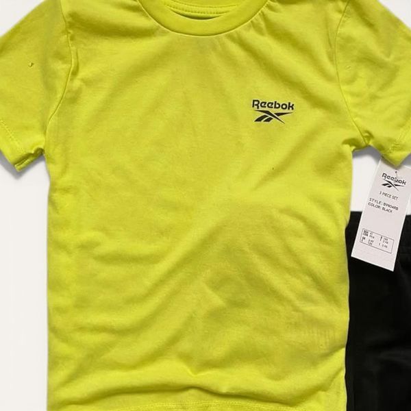 Костюм Reebok спортивний дитячий на хлопчика комплект 2 футболи + штани 92 см (1,5-2 роки) сірий, лимонний, чорний 131902055 фото