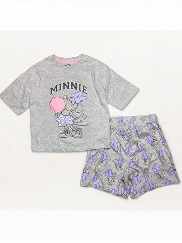 Костюм Primark комплект дитячий підлітковий літній Мінні Маус футболка+шорти на дівчинку 146 см (10-11 років) сірий 102111283 фото