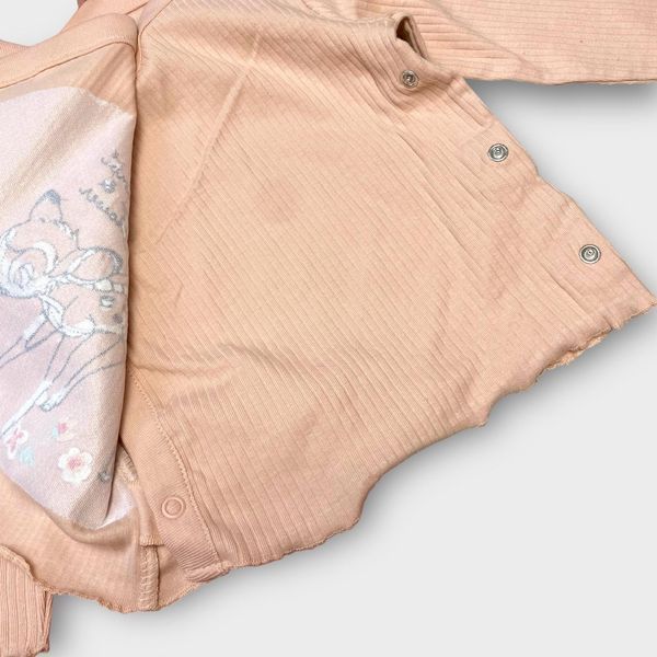 Костюм Primark комплект кофта на кнопках з малюнком Бембі та стьобані шорти дитячий на дівчинку 80 см (9-12 міс) рожевий 110626662 фото