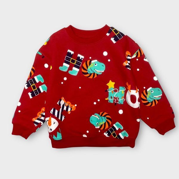Кофта світшот Primark теплий на флісі різдвяний, новорічний з аплікацією Динозаври дитячий на хлопчика 110 см (4-5 років) червоний 118843880 фото