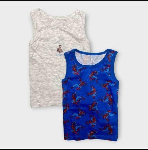 Майка Primark натільна білизняна набір 2 шт. дитяча на хлопчика з малюнком Спайдер Мен Spider Man Людина Павук 140 см (9-10 років) синя, сіра 127601806 фото