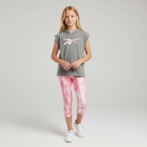 Костюм Reebok спортивний комплект футболка + капрі дитячий підлітковий на дівчинку 164 см (13-14 років) сірий, рожевий 132061557 фото
