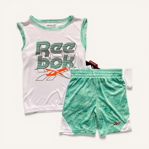 Костюм Reebok спортивний комплект майка + шорти дитячий на хлопчика 110 см (4-5 років) білий, зелений 132033049 фото