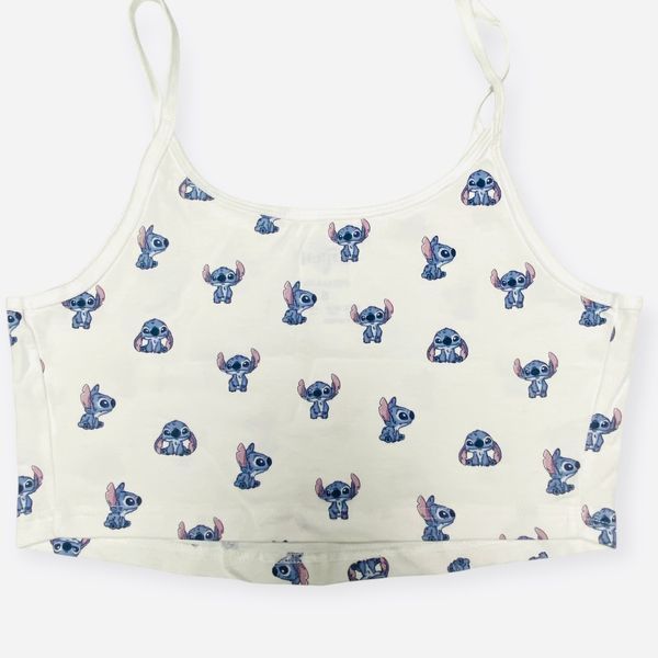 Топ Primark жіночий бавовняний на тонких бретелях з принтом Стіч Stitch розмір S (EUR 38-40) білий 127750279 фото